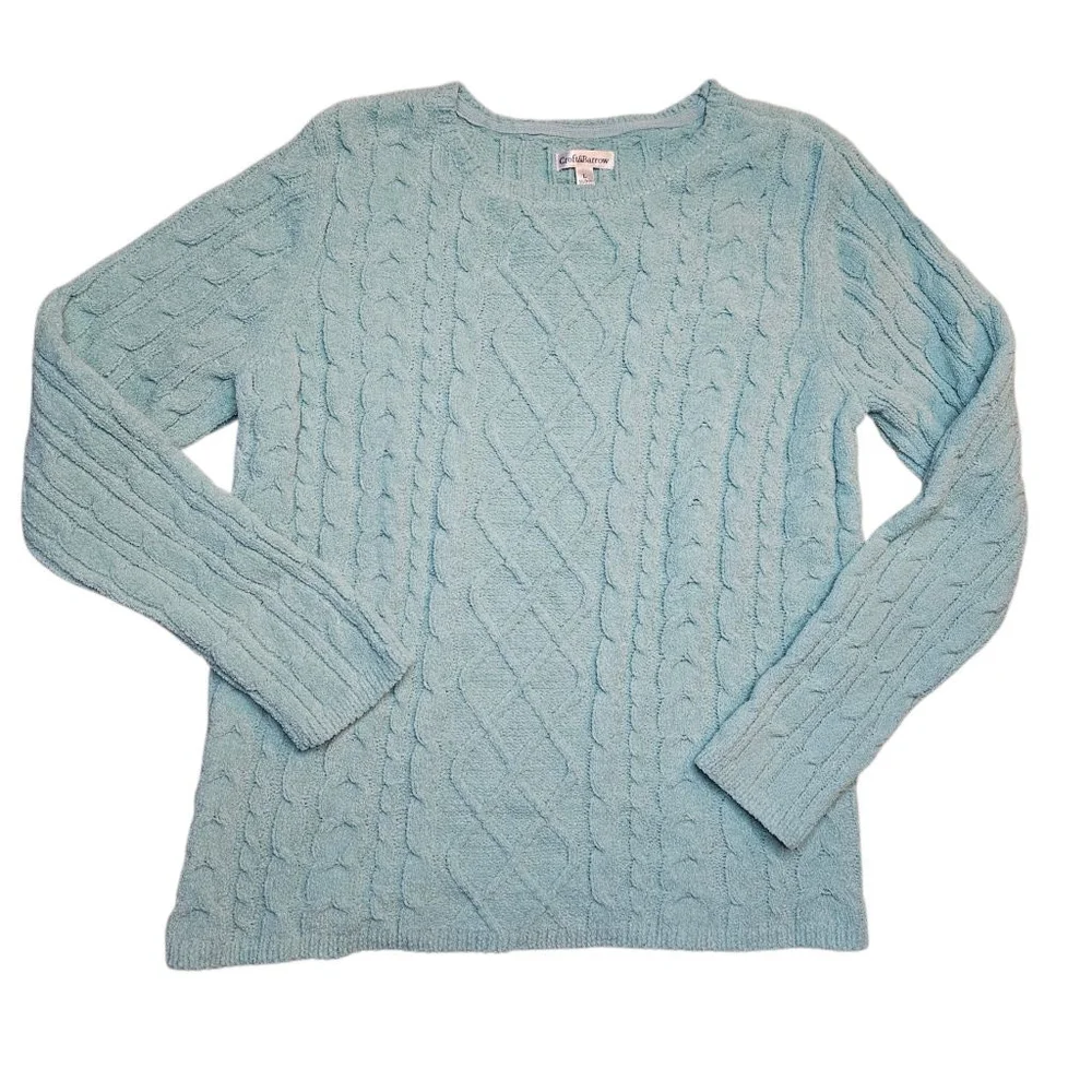 Croft Barrow Large Crystal Heather Blue Cable Knit Sweater - Picture 2 of 8